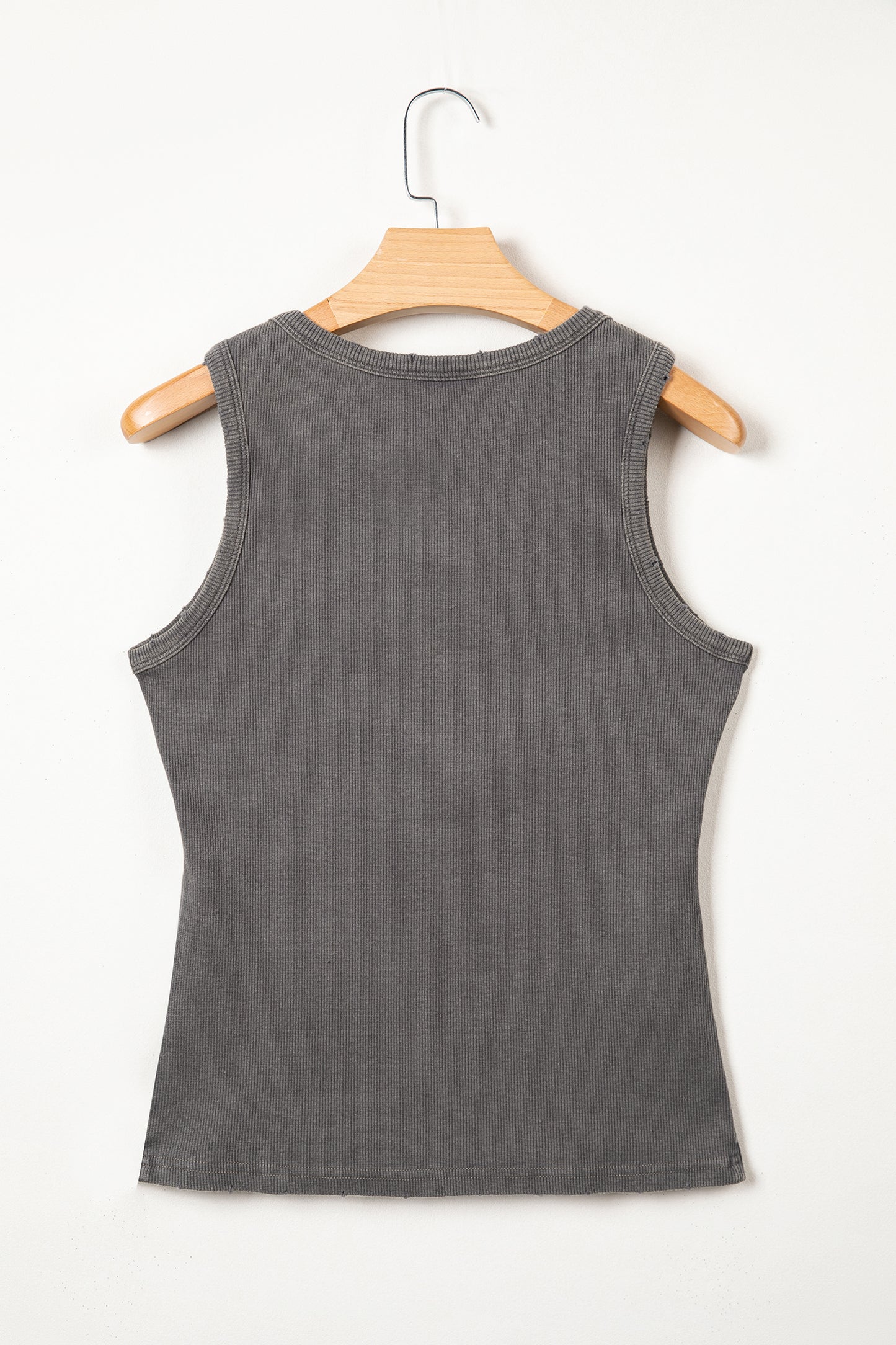 Medium Grey Vintage Distressed Ribbed Mineral Wash Tank Top