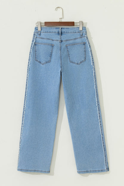 Beau Blue Contrast Stripe Frayed Side Panel Patchwork Shift Jeans