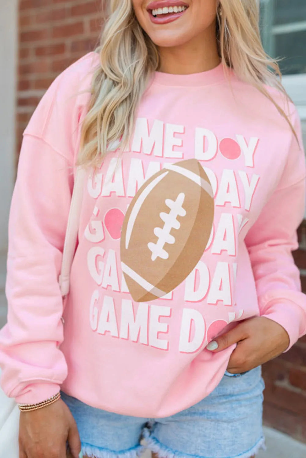 Pink GAME DAY Rugby Football Graphic Pullover Sweatshirt - Chic Meadow Boutique 