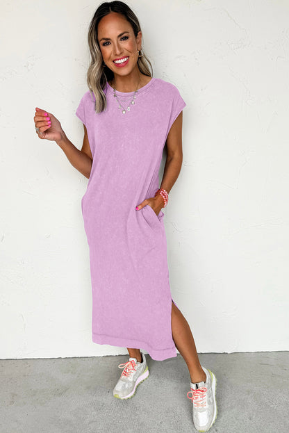 Wisteria Mineral Wash Pocketed T-shirt Long Dress