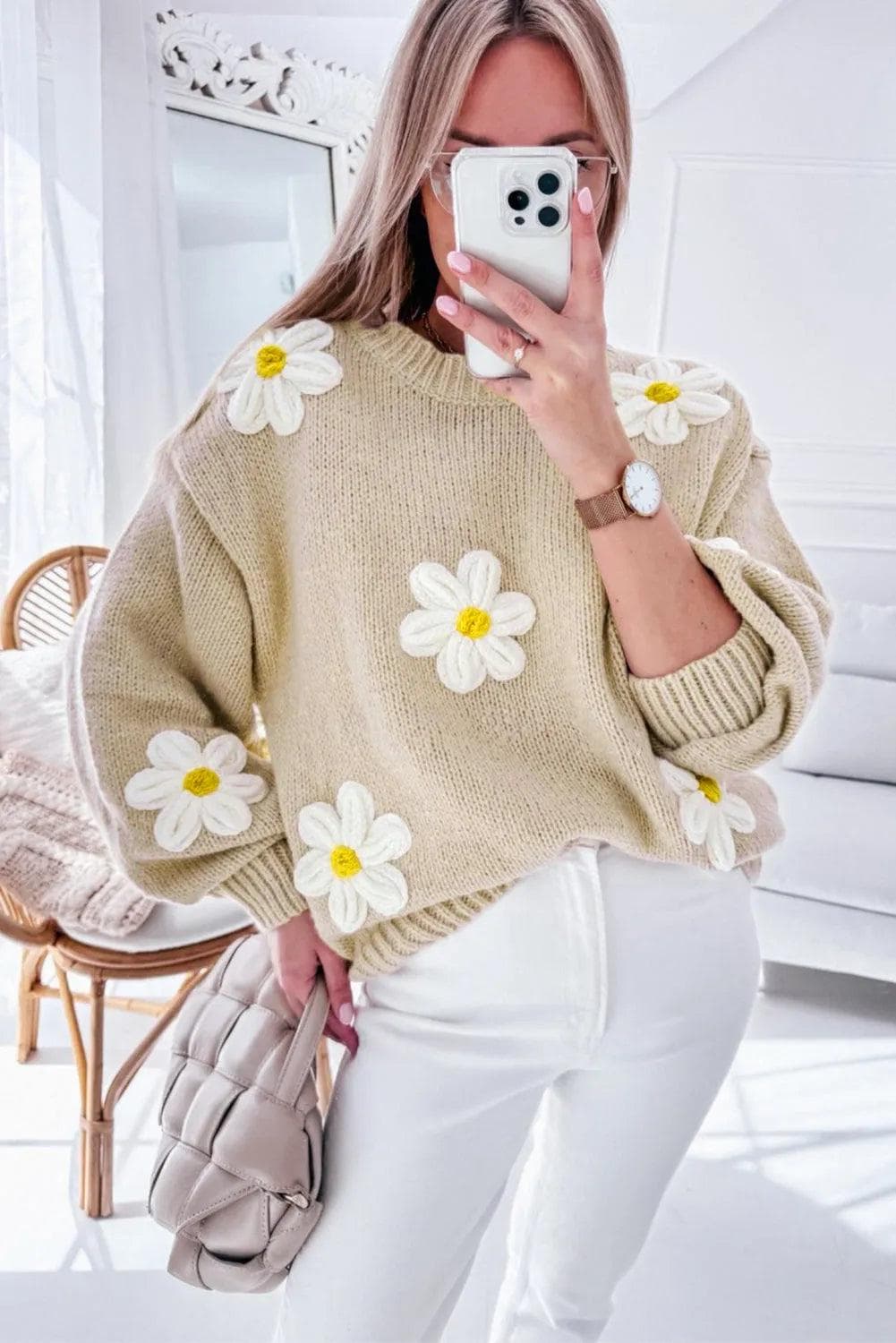 Sweaters & Cardigans/Sweaters Parchment Floral Crochet Chunky Knit Sweater