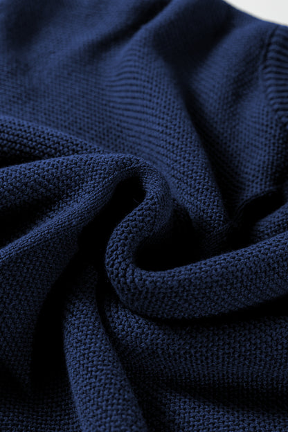 Dirty blue Solid Color Front Seam Drop Shoulder Loose Sweater