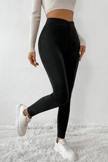 Black Crossed Waist Seamed Leg Thermal Leggings - Chic Meadow Boutique 