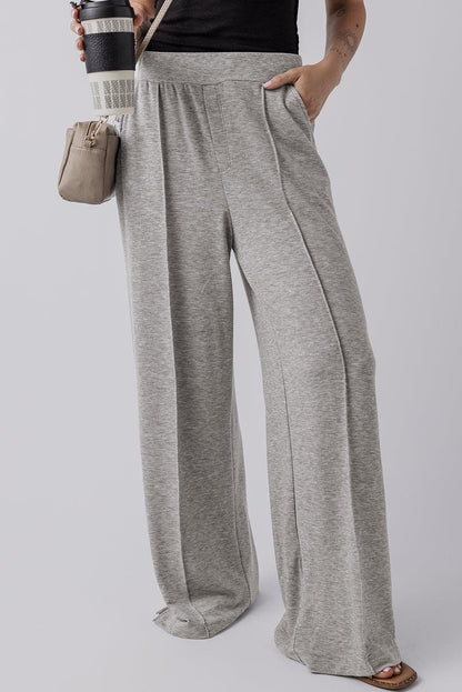 Bottoms/Pants & Culotte Medium Grey Central Seam Wide Leg High Waist Knit Casual Pants