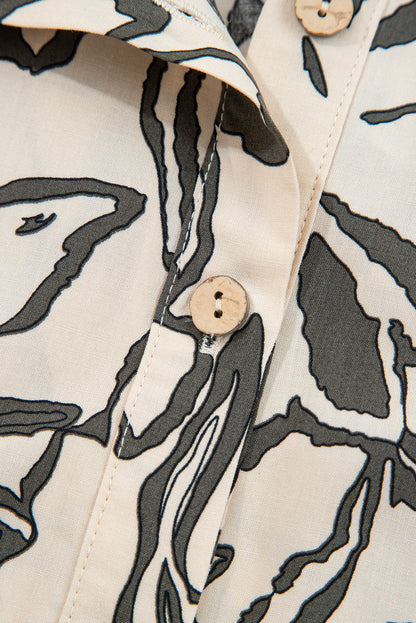 Gray Morn Floral Print Batwing Sleeve Buttoned Loose Fit Shirt