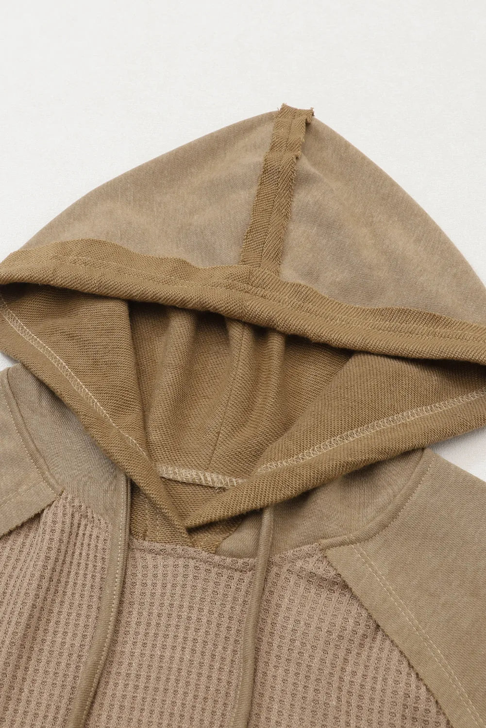 Khaki Waffled Expose Seam Drawstring Hoodie - Chic Meadow Boutique 