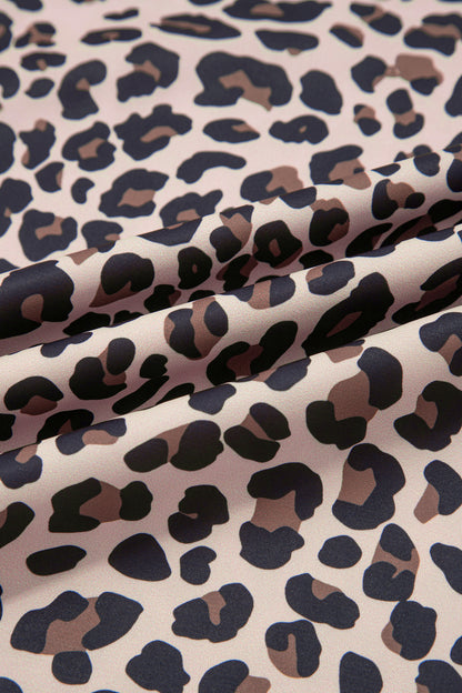 Beige Plus Size Leopard Print Side Stripes Detail Casual Pants