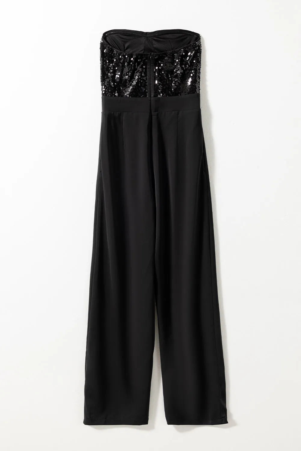 Black Sequin Tube Top Wide Leg Jumpsuit - Chic Meadow Boutique 