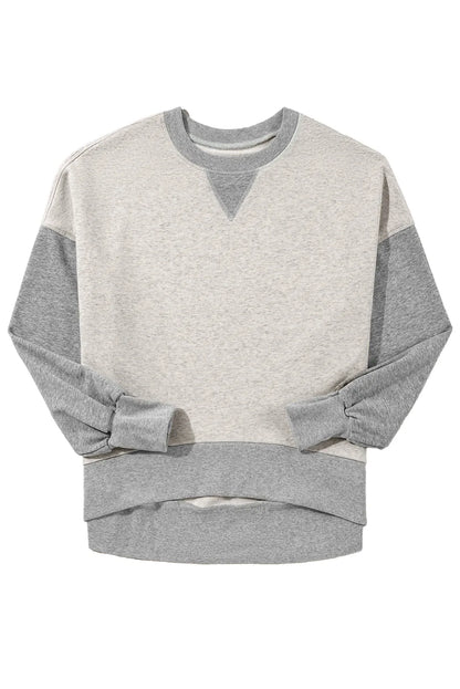 Light Grey Color Block Thumbhole Sleeve Drop Shoulder Sweatshirt - Chic Meadow Boutique 