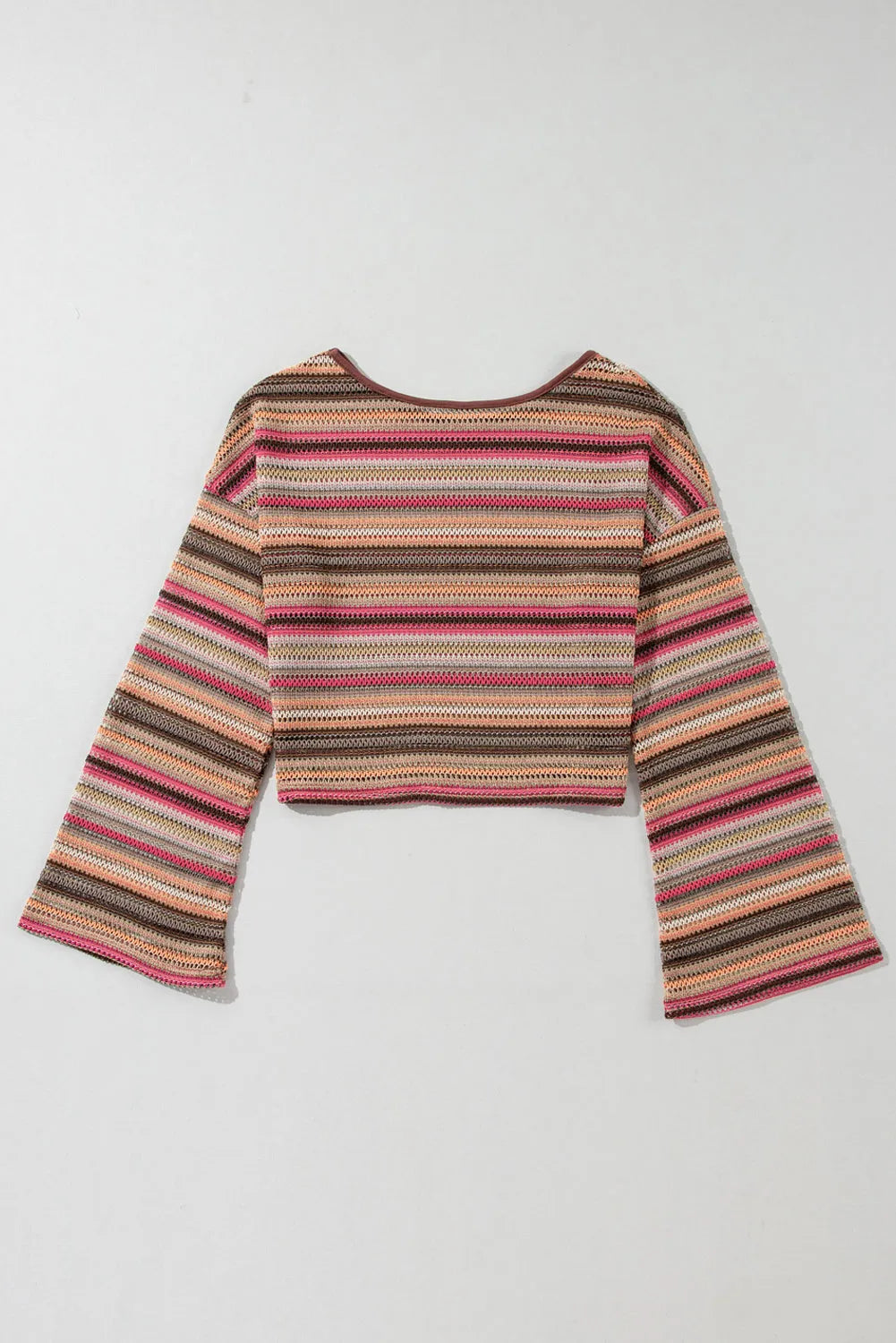 Rose Red Ethnic Striped Wide Cropped Long Sleeve Top - Chic Meadow Boutique 