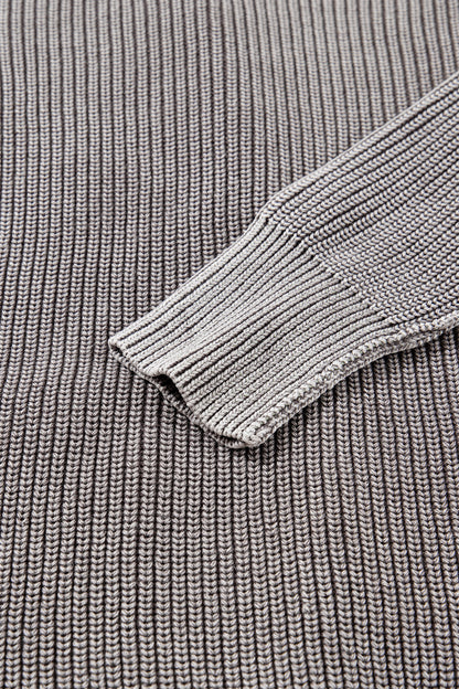 Dark Brown Mineral Wash Exposed Seam Patchwork Knit Open Sweater Cardigan