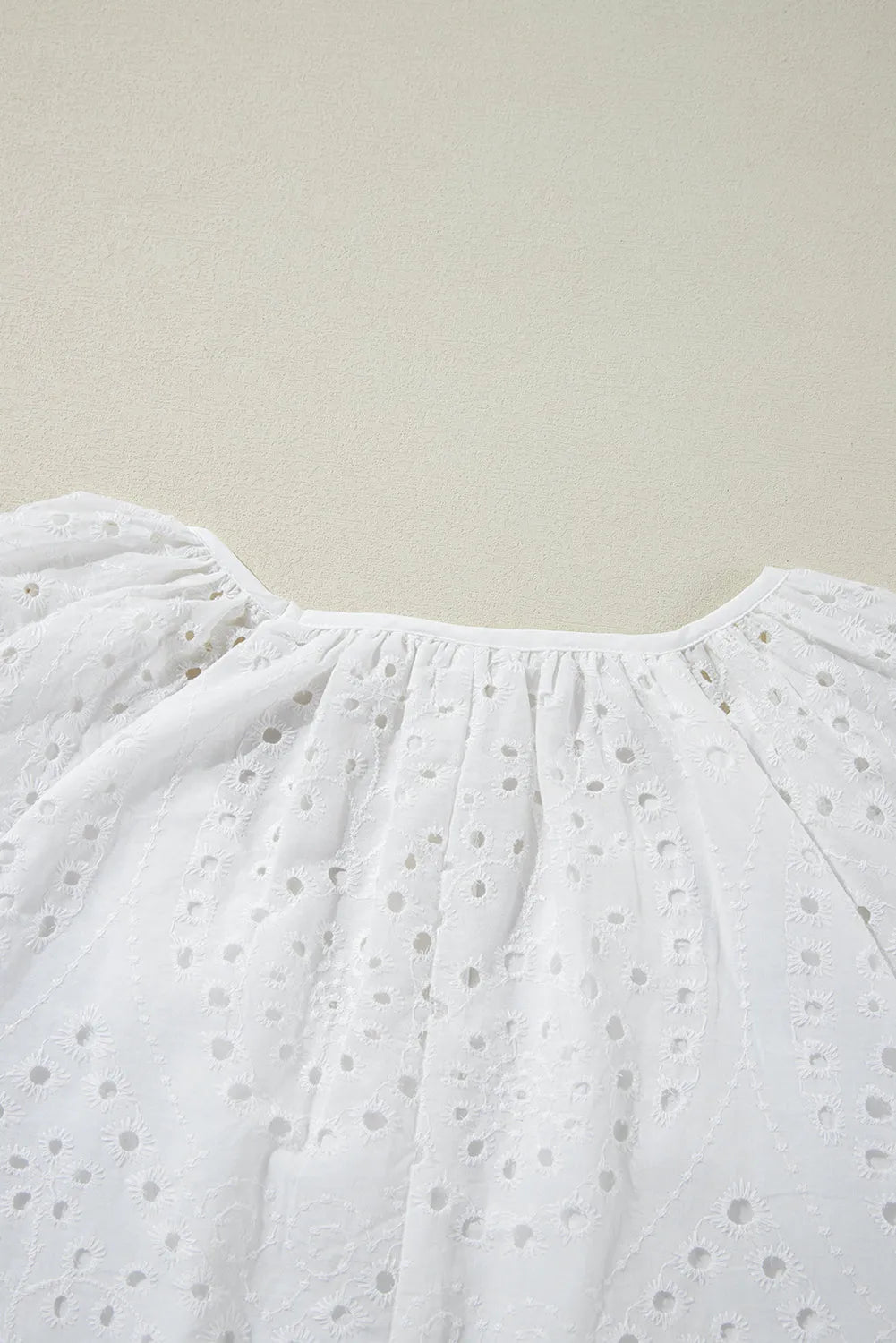 White Eyelet Embroidered V Neck Puff Sleeve Blouse - Chic Meadow Boutique 