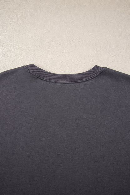 Dark Grey Varsity Striped Detail Drop Shoulder Oversized Sweatshirt