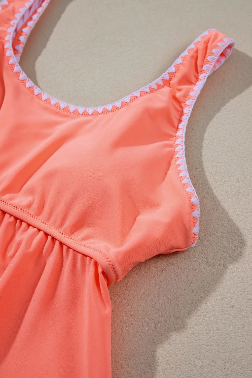 Fresh Salmon Contrast Trim Ruffled Peplum Top Tankini Swimsuit - Chic Meadow Boutique 