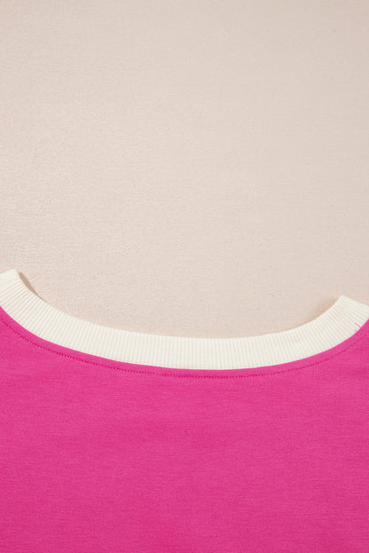 Rose Red Colorblock Edge Drop Shoulder T Shirt and Skort 2Pcs Set