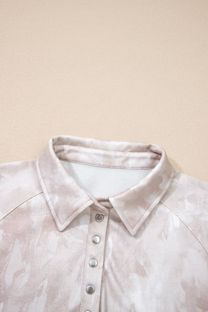 White Abstract Woodland Print Balloon Sleeve Pullover Drawstring Mini Skirt Set