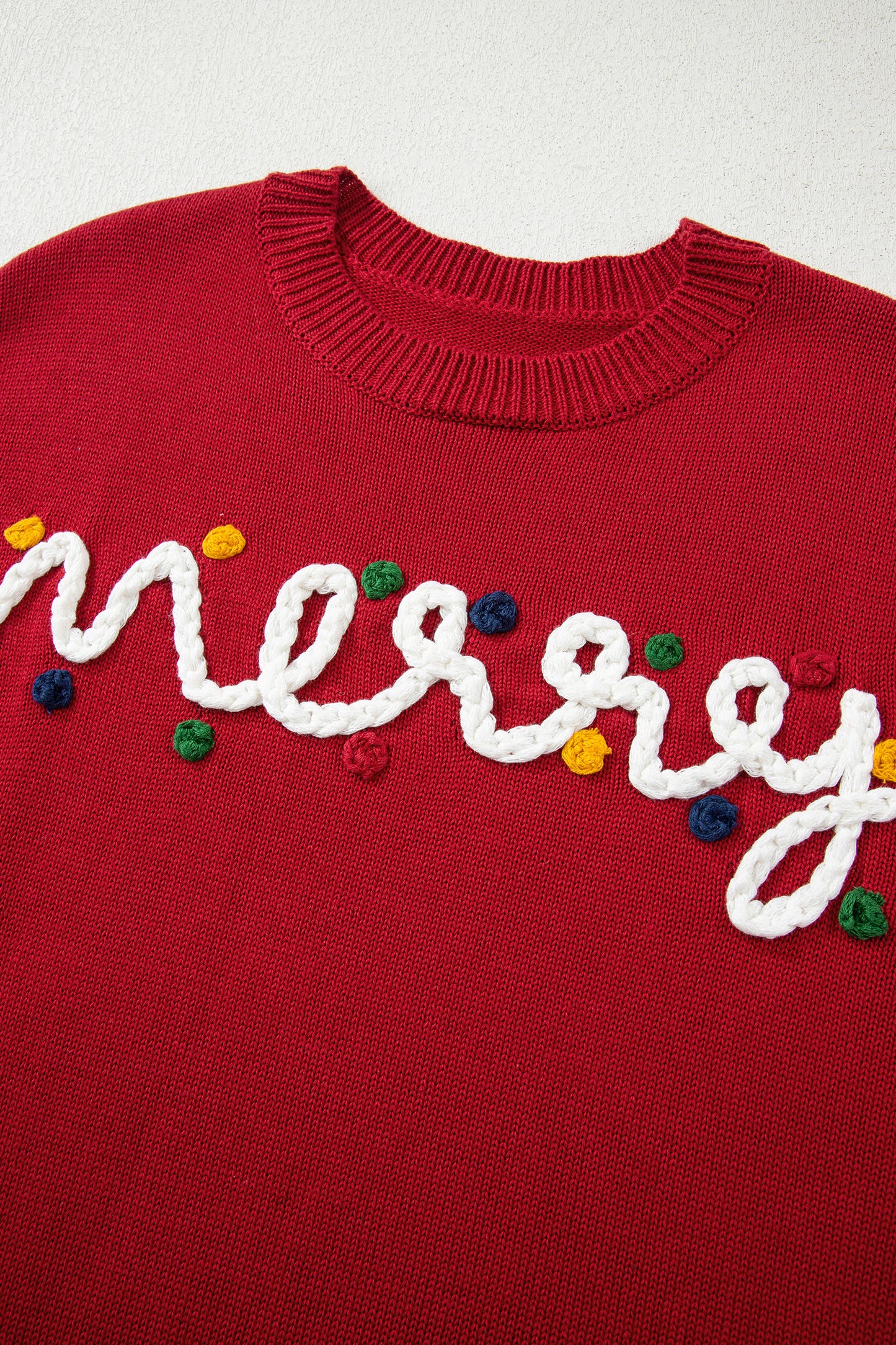 Racing Red Merry Colorful Dot Detail Christmas Drop Shoulder Sweater