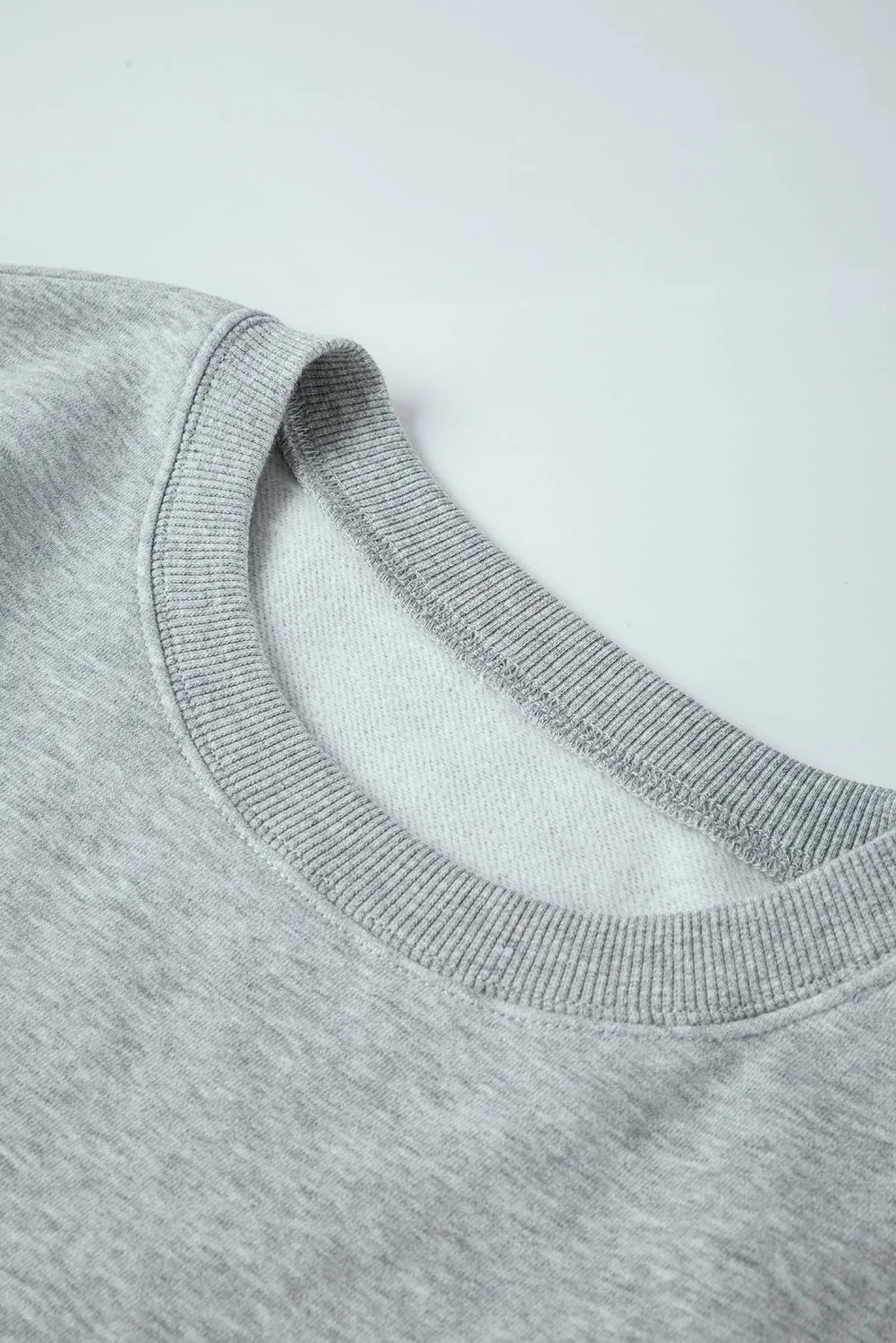 Light Grey Solid Fleece Lined Crew Neck Casual Sweatshirt - Chic Meadow Boutique 