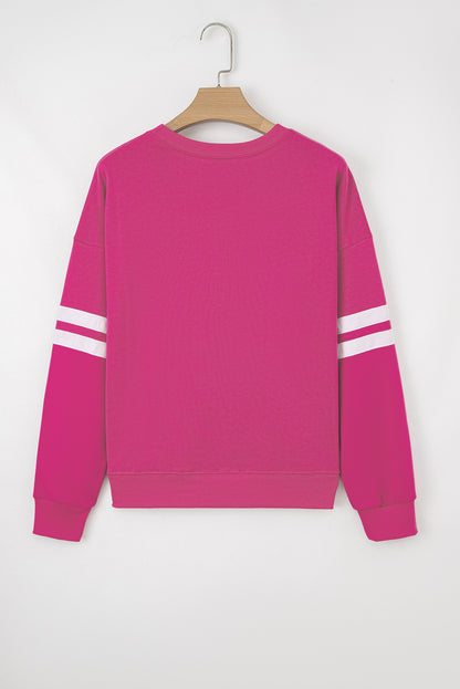 Rose Red Varsity Striped Detail Drop Shoulder Oversized Sweatshirt