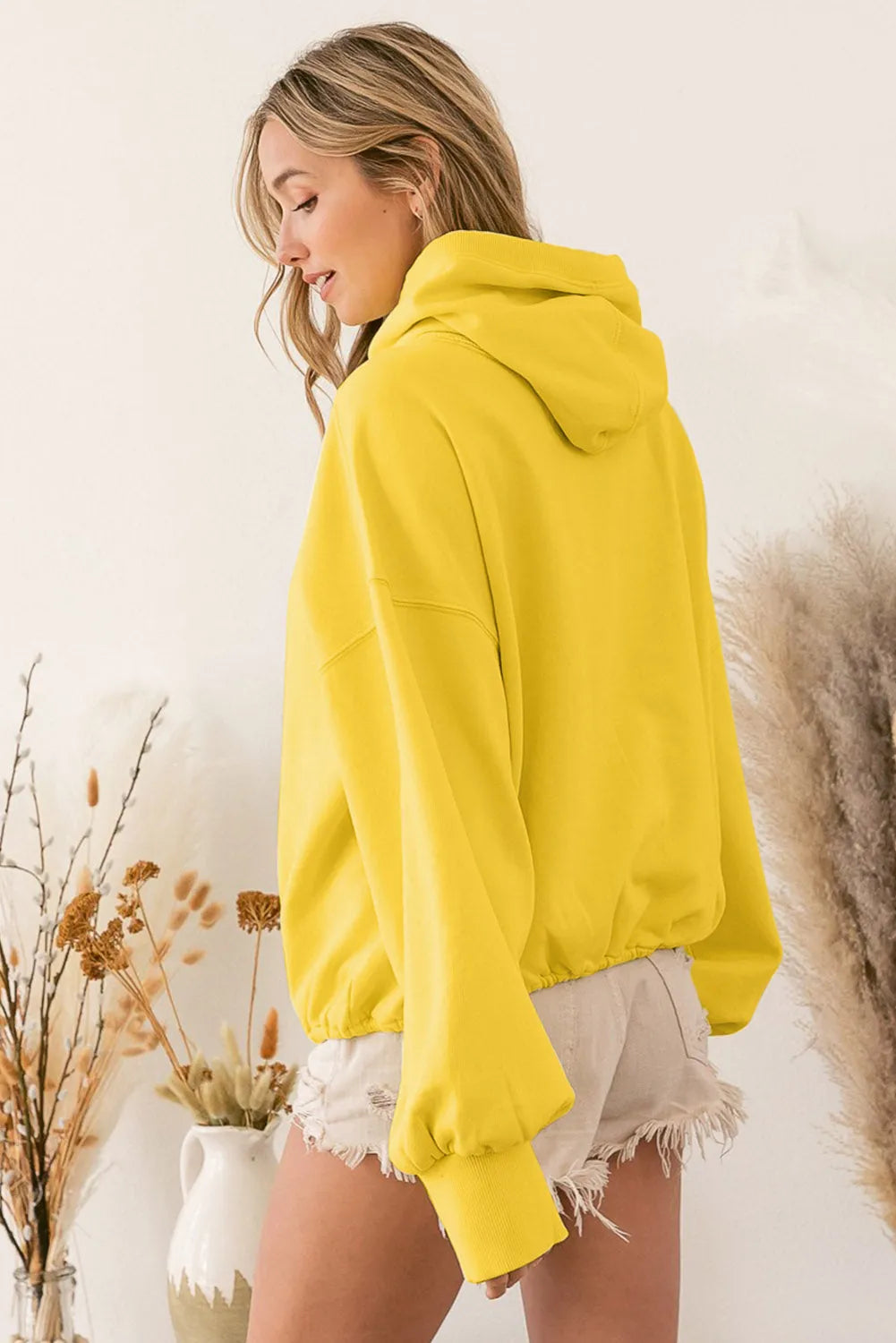 Tops/Sweatshirts & Hoodies Yellow Ribbed Trim Kangaroo Pocket Zipped Hoodie