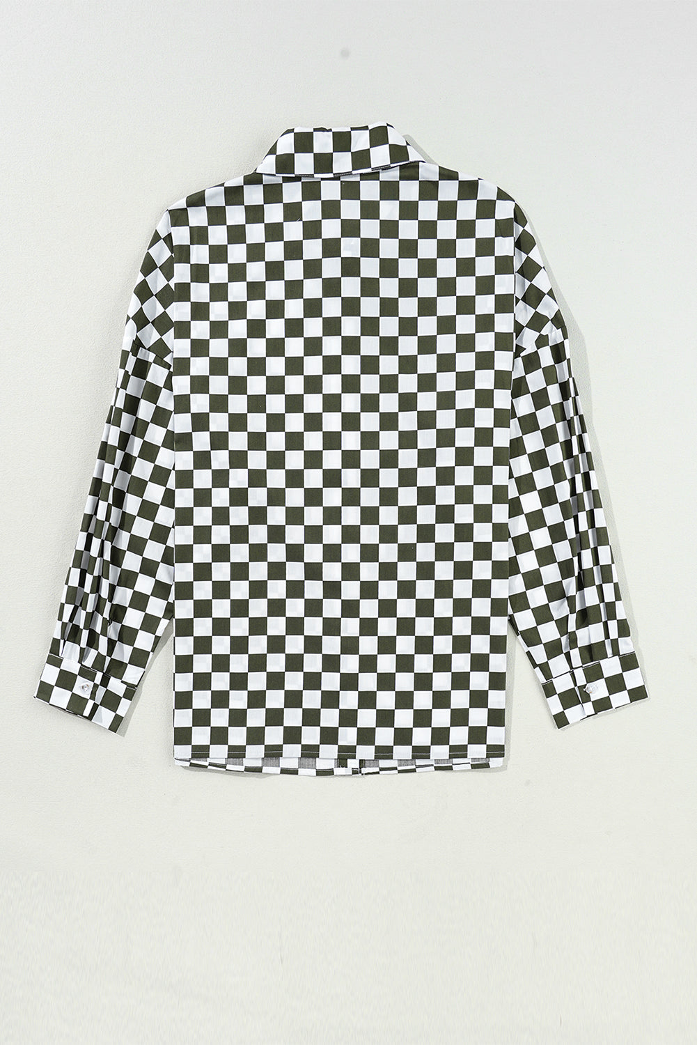 Green Checkerboard Printed Drop Shoulder Loose Casual Shirt