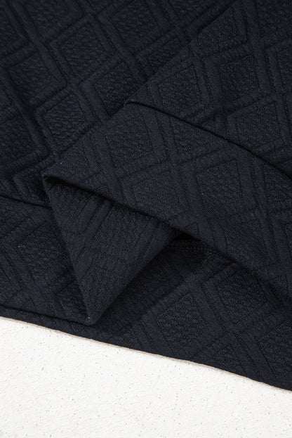 Color black Striped Collared Zip up Textured Skirt Set