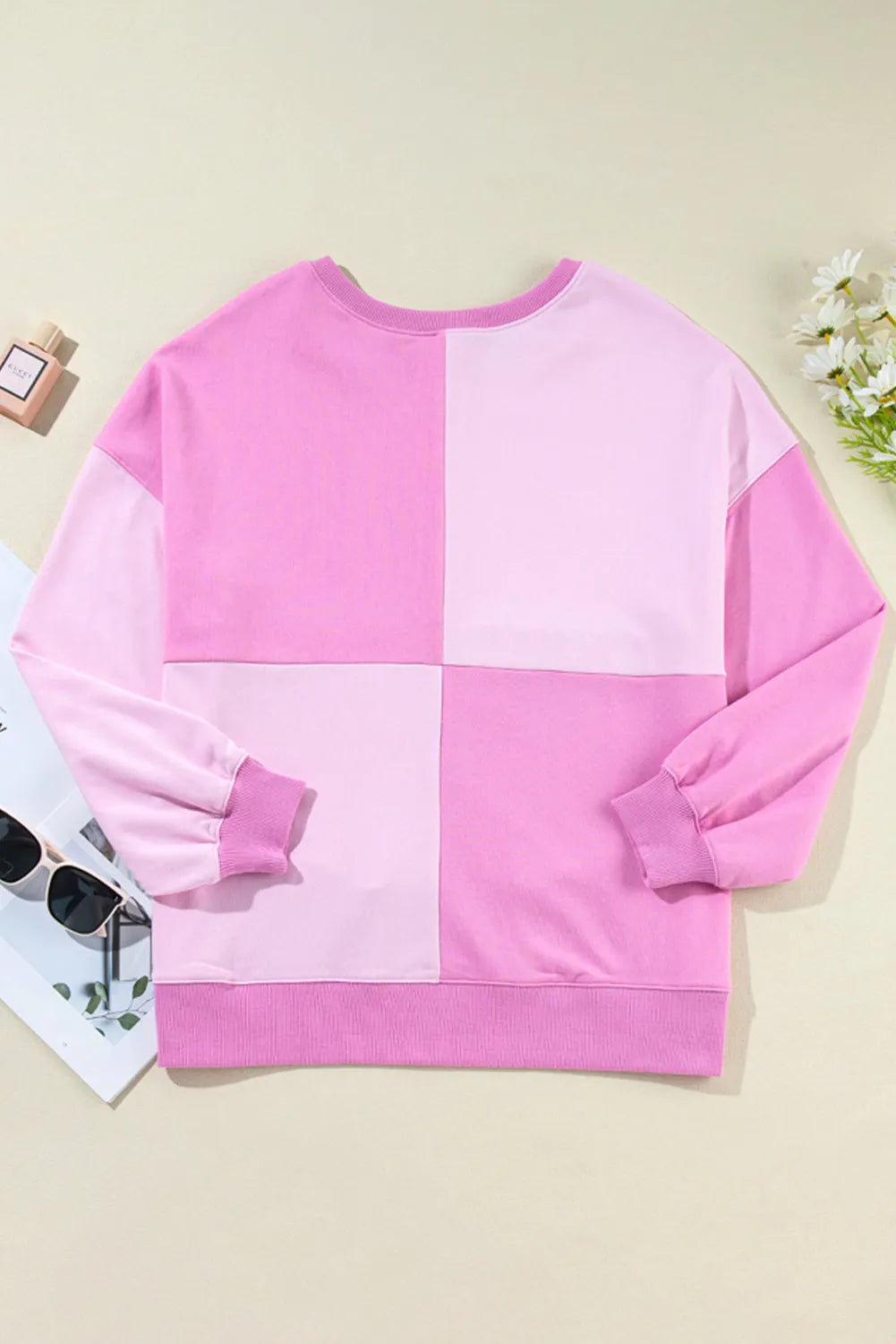 Pink Colorblock Henley High Low Oversize Sweatshirt - Chic Meadow Boutique 