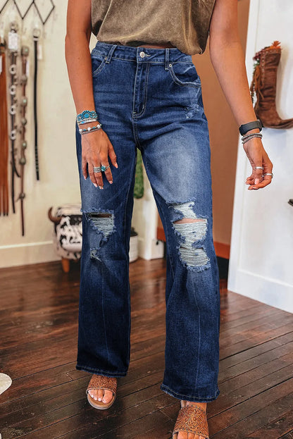 Dusk Blue Mineral Wash High Rise Ripped Jeans - Chic Meadow Boutique 