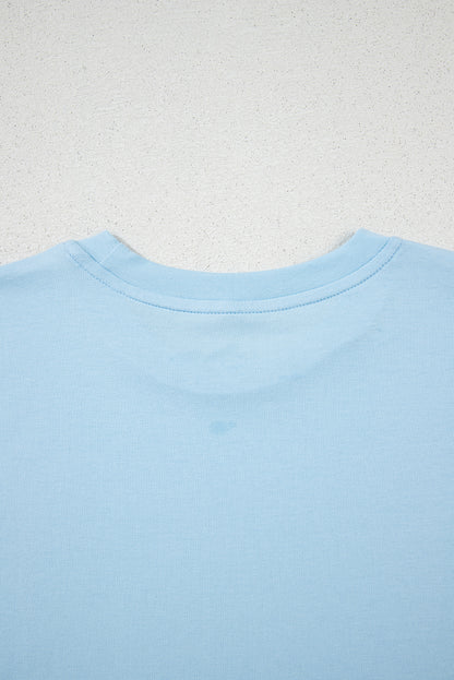 Light Blue Bright Casual Plain Crew Neck Tee