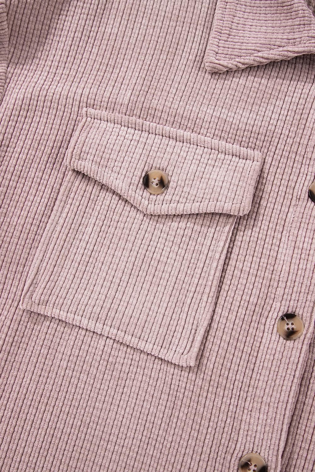 Outerwear/Jackets Light Pink Corduroy Flap Pocket Button Up Shacket