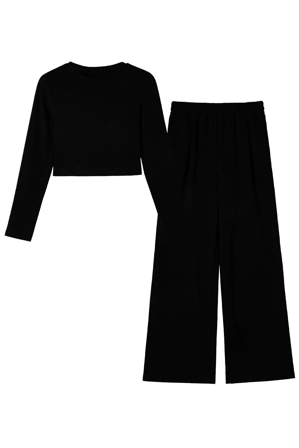 Black Crop Top and Wide Leg Pants Two Piece Set - Chic Meadow Boutique 