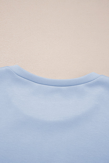 Beau Blue Puff Sleeve Pearl Embellished Scallop Trim Top 2 Piece Skort Set