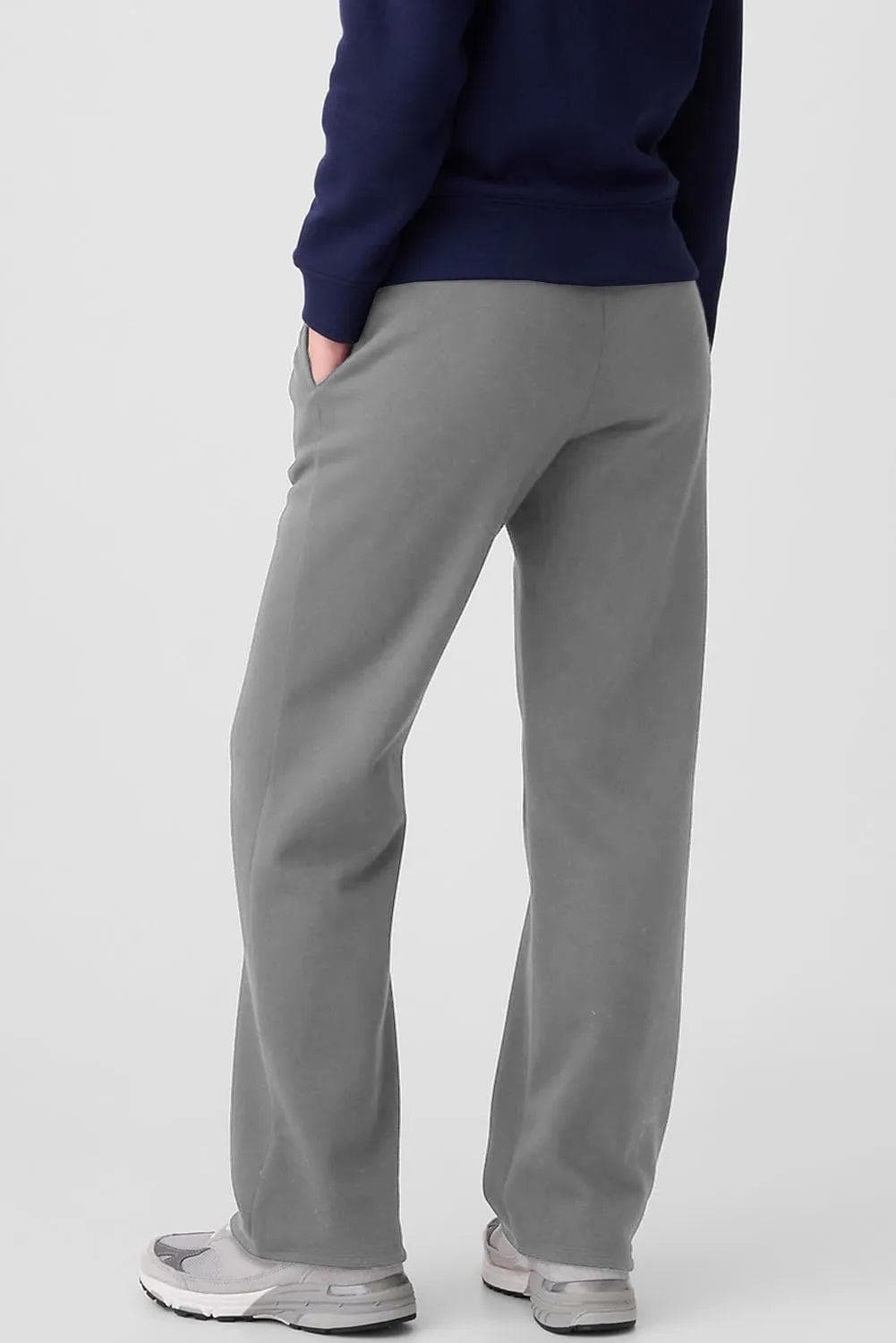 Bottoms/Pants & Culotte Light Grey Solid Color Fleece Lined Drawstring Waist Casual Pants