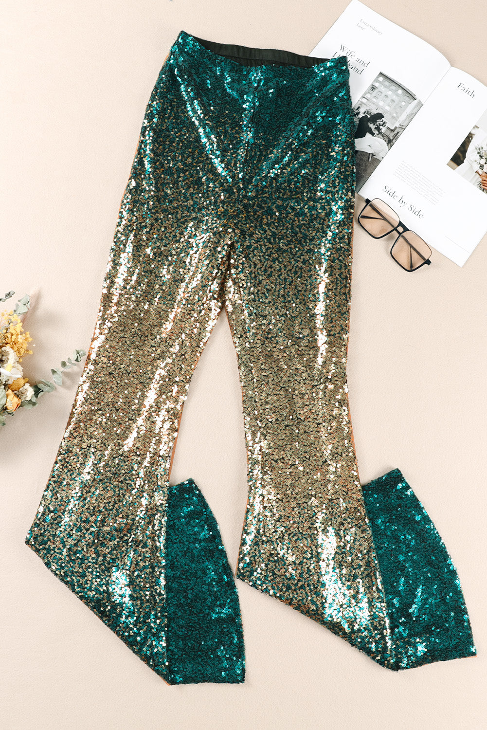 Green Black&Gold Gradient Sequined Pants