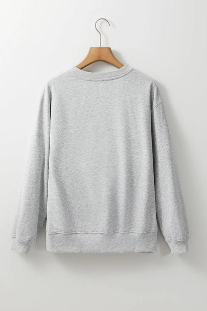 Light Grey Plain Drop Shoulder Crewneck Pullover Sweatshirt - Chic Meadow Boutique 