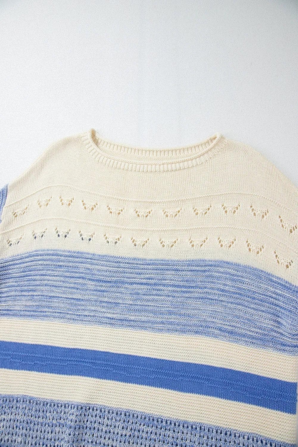 Sweaters & Cardigans/Sweaters Light Blue Open Stitch Puff Sleeve Sweater