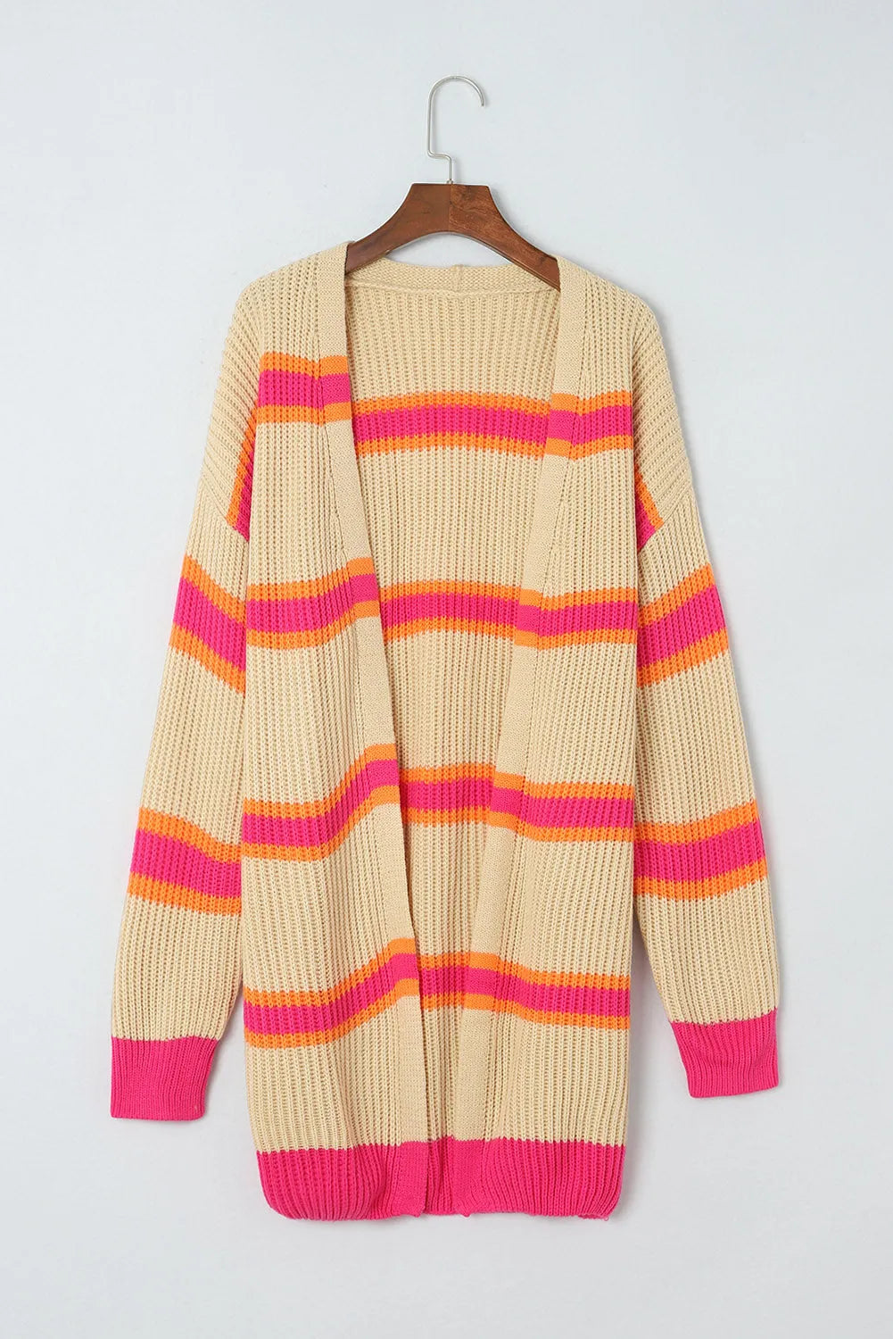 Stripe Printed Ribbed Long Knitted Cardigan - Chic Meadow Boutique 