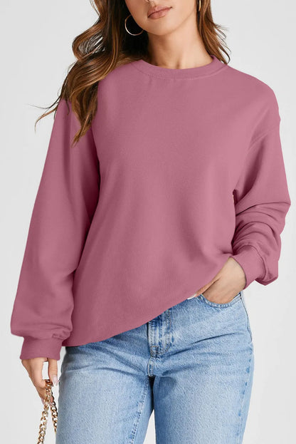 Valerian Plain Drop Shoulder Crewneck Pullover Sweatshirt - Chic Meadow Boutique 