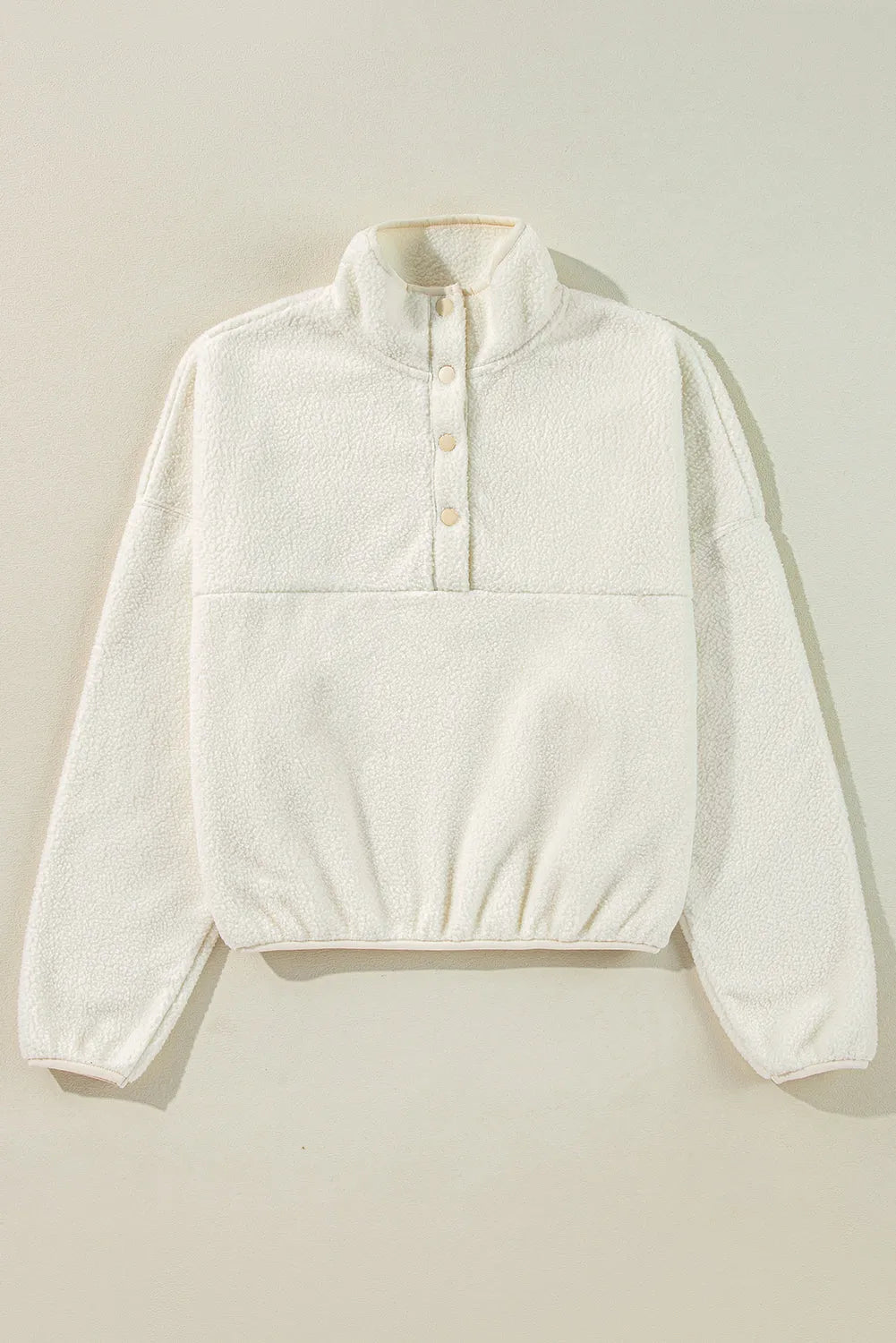 White Fleece Placket Turn-down Collar Drop Shoulder Sweatshirt - Chic Meadow Boutique 