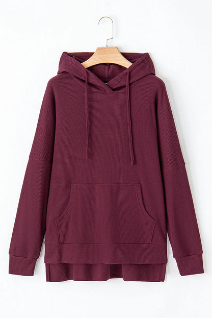 Red Dahlia Waffle Knit Fleece Lined High Low Oversized Hoodie - Chic Meadow Boutique 