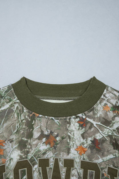 Green Western Camo Print Baggy Pullover Sweatshirt