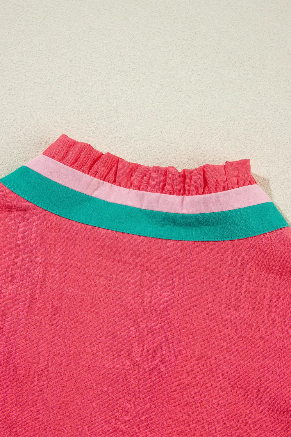 Carrot Colorful Trim V Neck Short Sleeve Blouse - Chic Meadow Boutique 