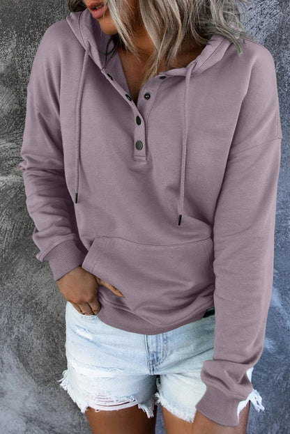 Purple Snap Button Pullover Hoodie with Pocket - Chic Meadow Boutique 