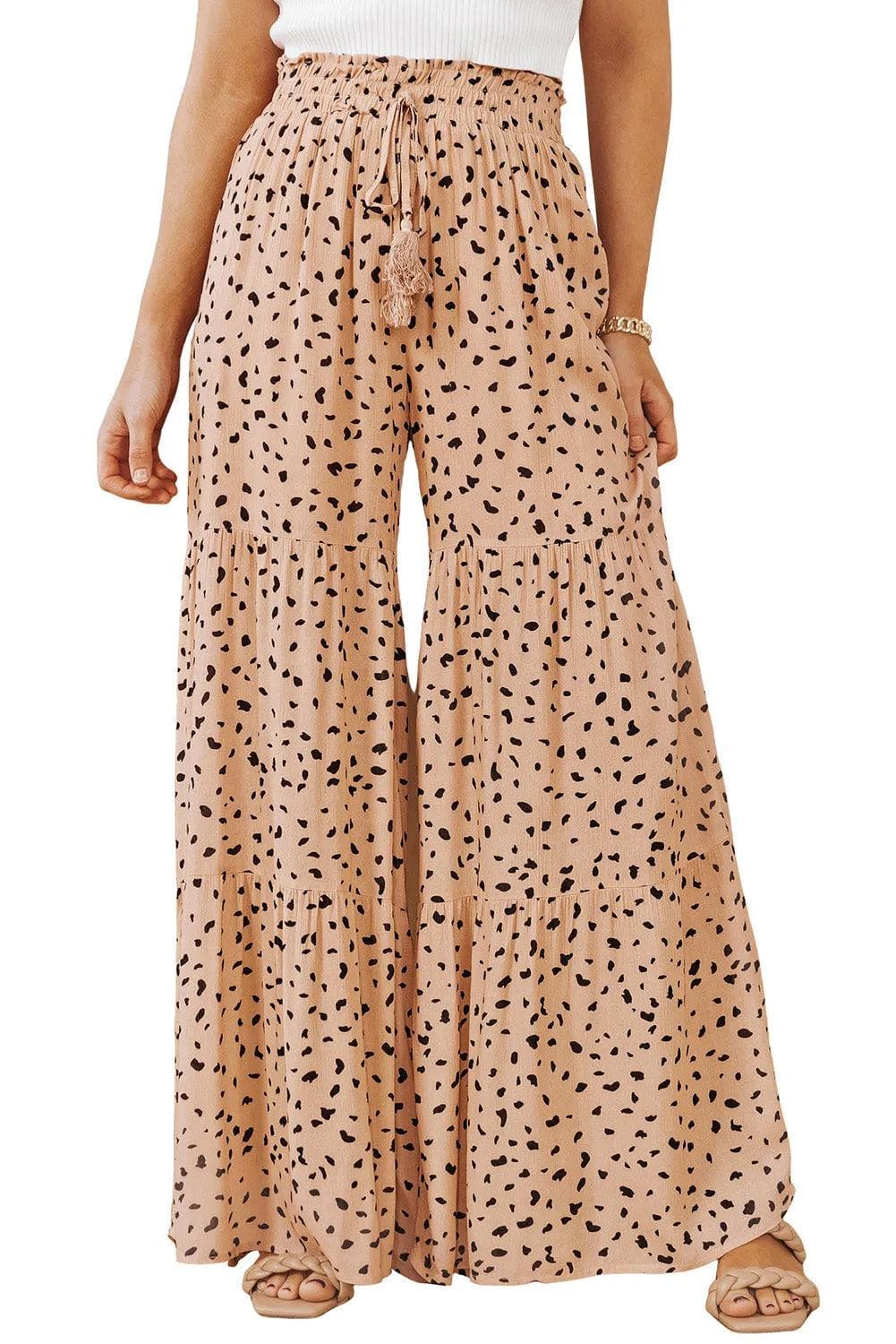 Bottoms/Pants & Culotte Brown Ruffle Wide Leg Dalmatian Palazzo Pants