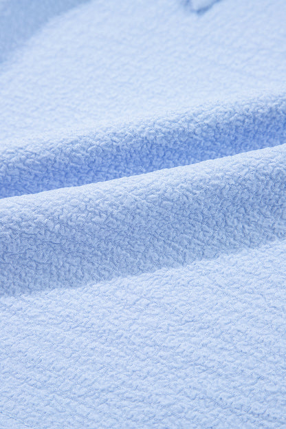 Beau Blue Textured Bow Knot Frilled Butterfly Sleeve Blouse