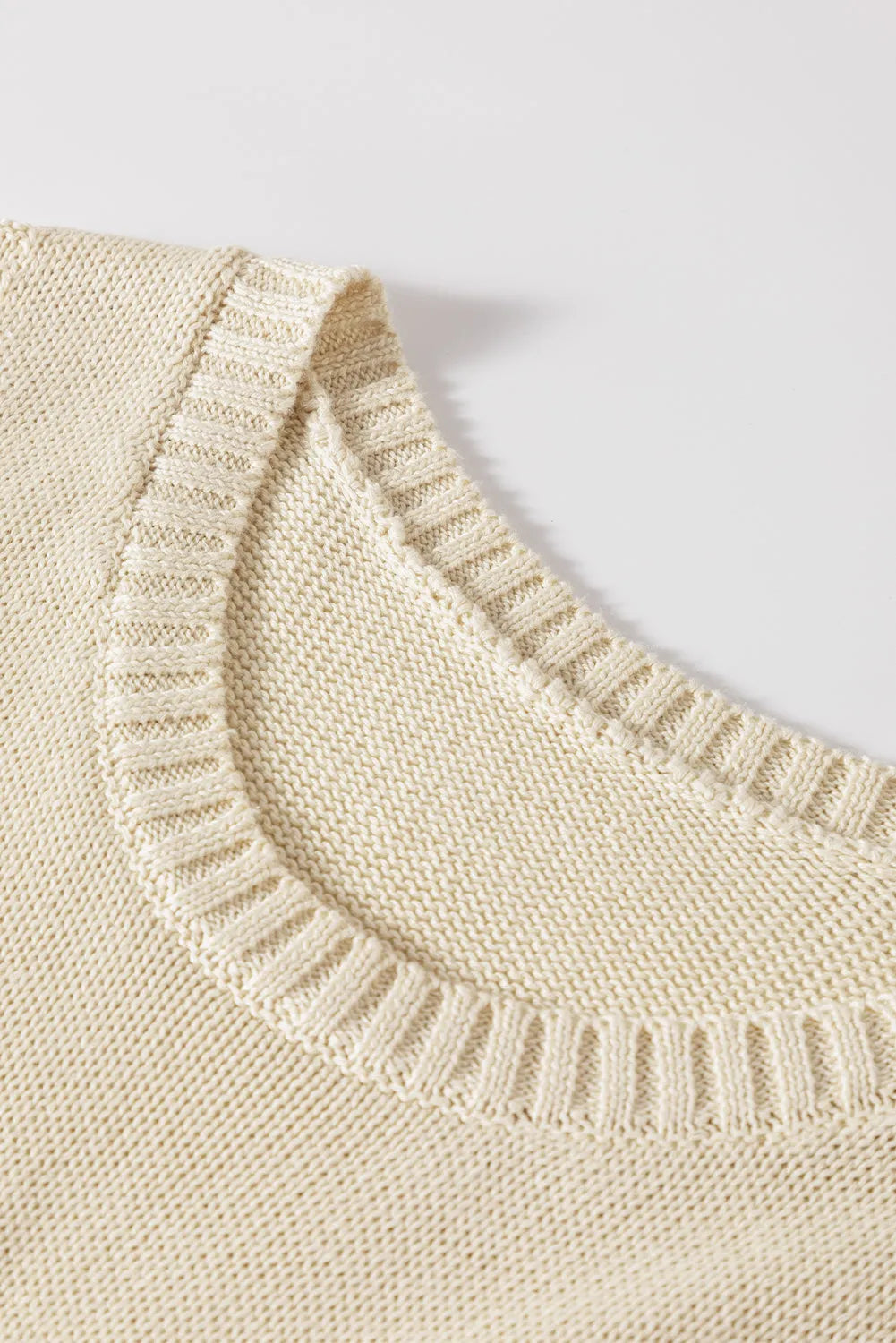 Beige Pointelle Detail Solid Color Knit Sweater Vest - Chic Meadow Boutique 