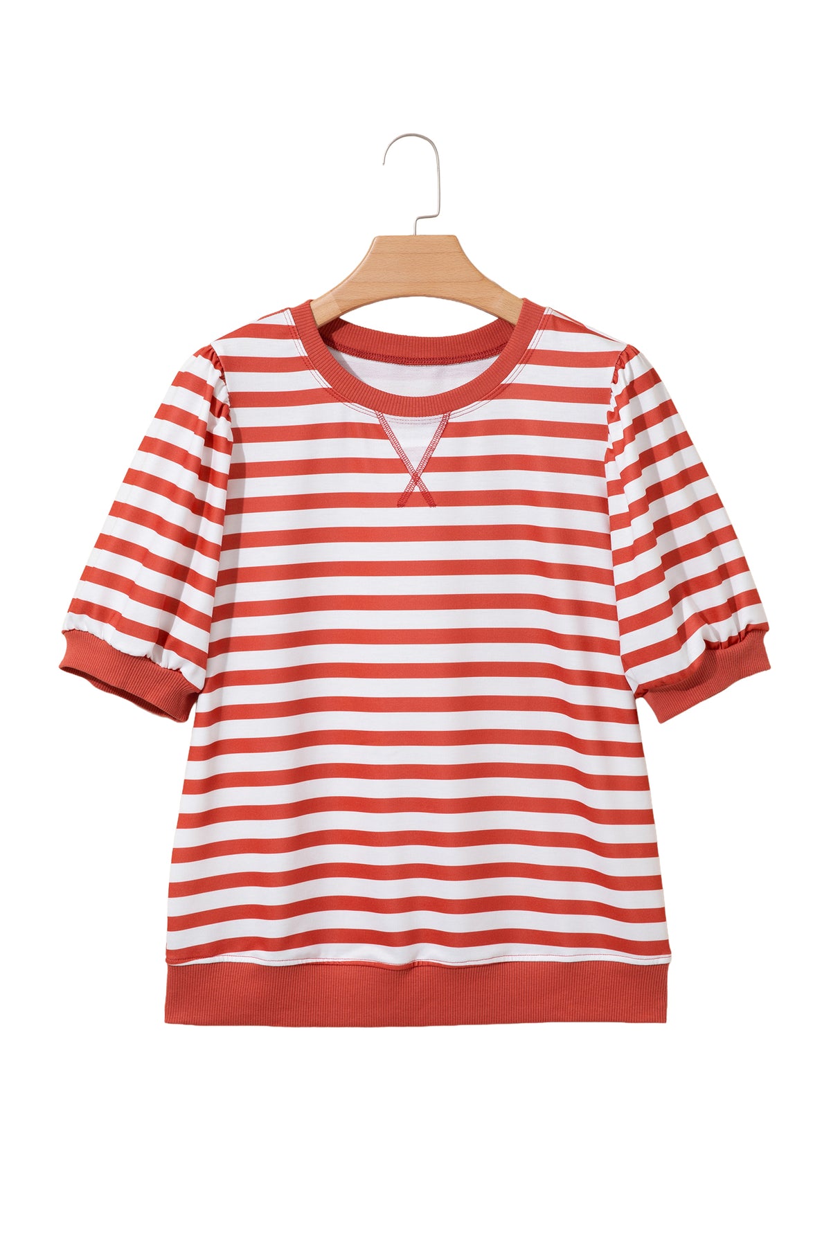 Orange Stripe Short Bubble Sleeve T Shirt