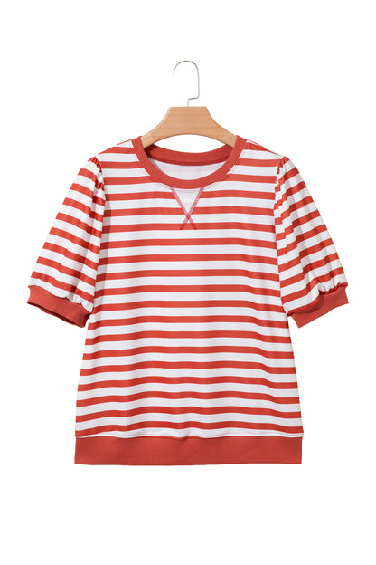 Orange Stripe Short Bubble Sleeve T Shirt