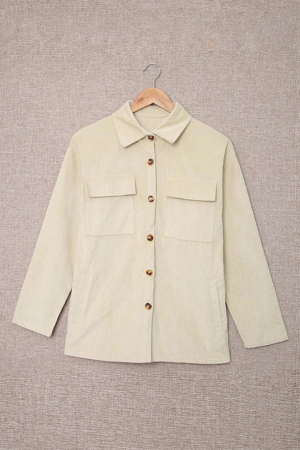 Beige Pocketed Button Ribbed Textured Shacket - Chic Meadow Boutique 