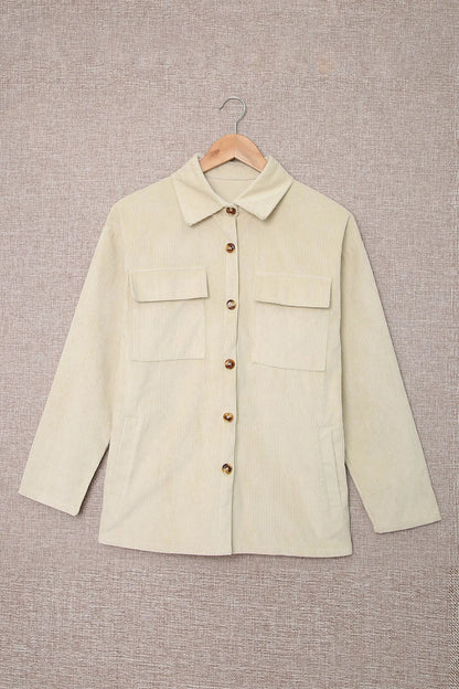 Beige Pocketed Button Ribbed Textured Shacket - Chic Meadow Boutique 